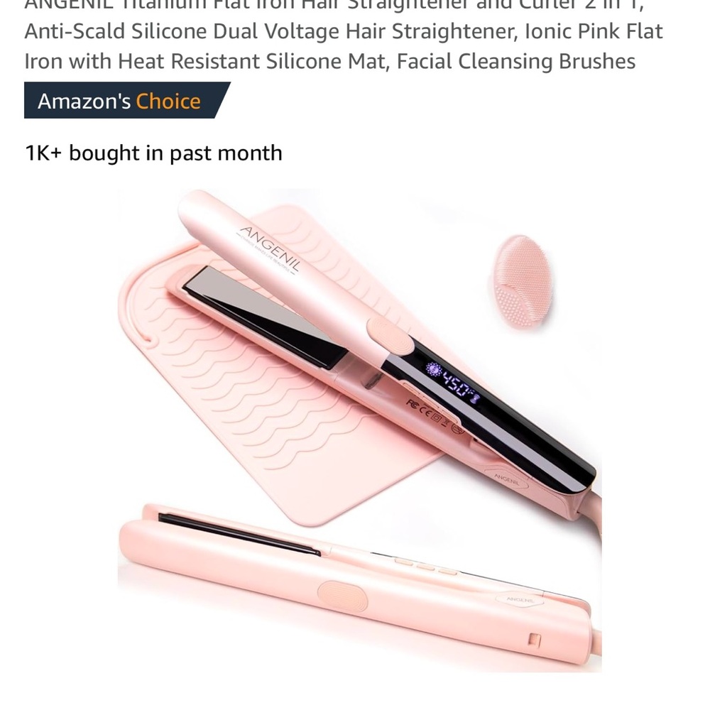New in Box Angenil Titanium 1” Flat Iron Straightener and Curler Pink